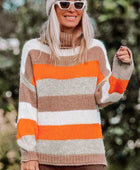 Color Block Drop Shoulder Turtleneck Sweater