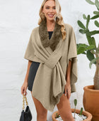 Fuzzy Trim Open Front Poncho