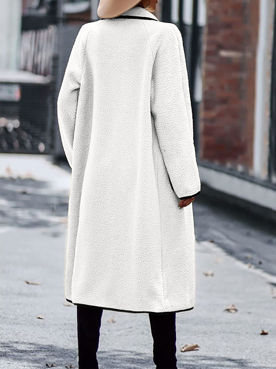 Full Size Contrast Trim Long Sleeve Coat with Pockets - Body By J'ne