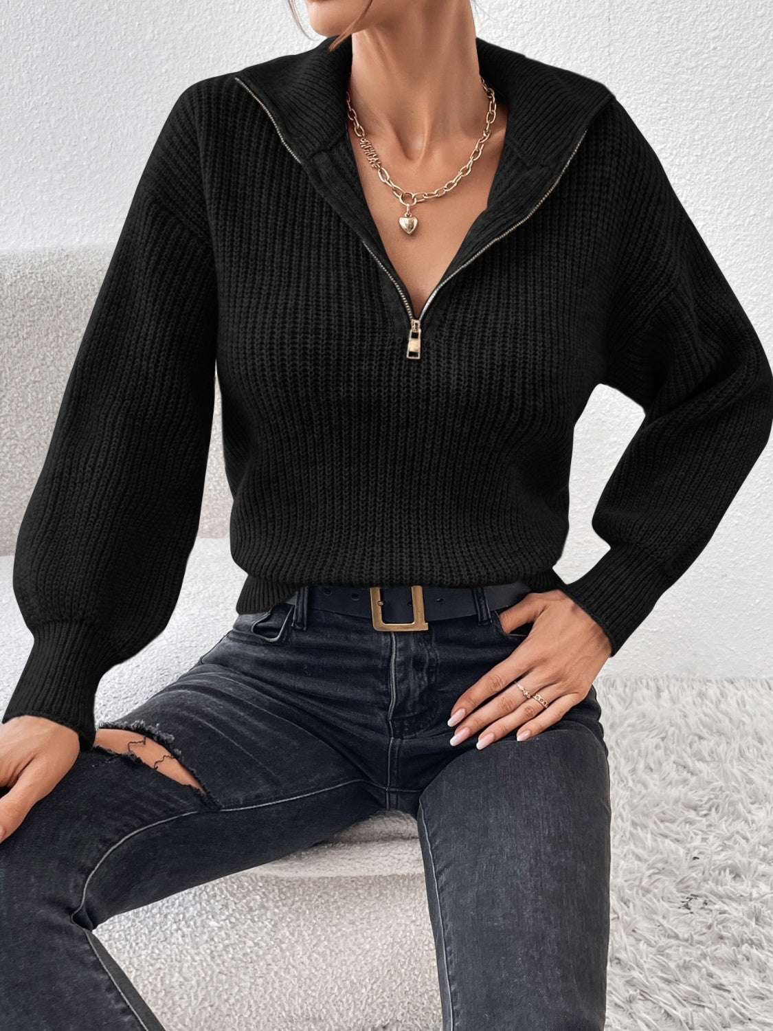 Honey Half Zip Dropped Shoulder Sweater - Body By J'ne