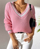 Contrast Trim V-Neck Long Sleeve Sweater