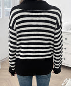 Devine Striped Collared Neck Long Sleeve Sweater