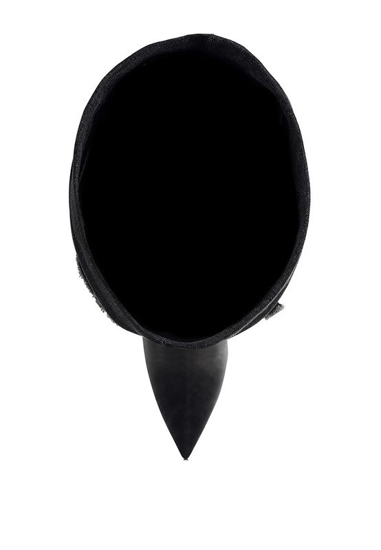 Eilish Rhinestones Knee High Denim Boots - Body By J'ne