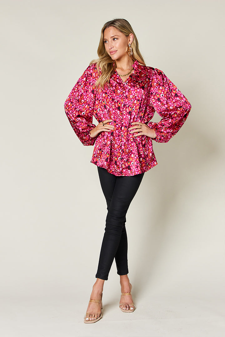 Full Size Printed Long Sleeve Blouse - Body By J'ne