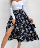 Printed Elastic Waist Midi Skirt