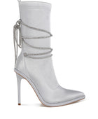 Dacia Rhinestones Strap Satin Calf Boots