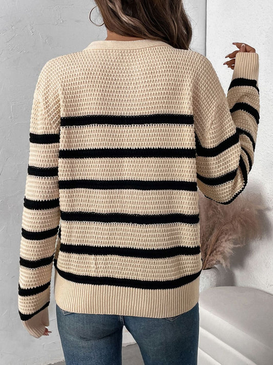 Perfee Striped Half Button Long Sleeve Sweater - Body By J'ne