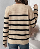 Perfee Striped Half Button Long Sleeve Sweater