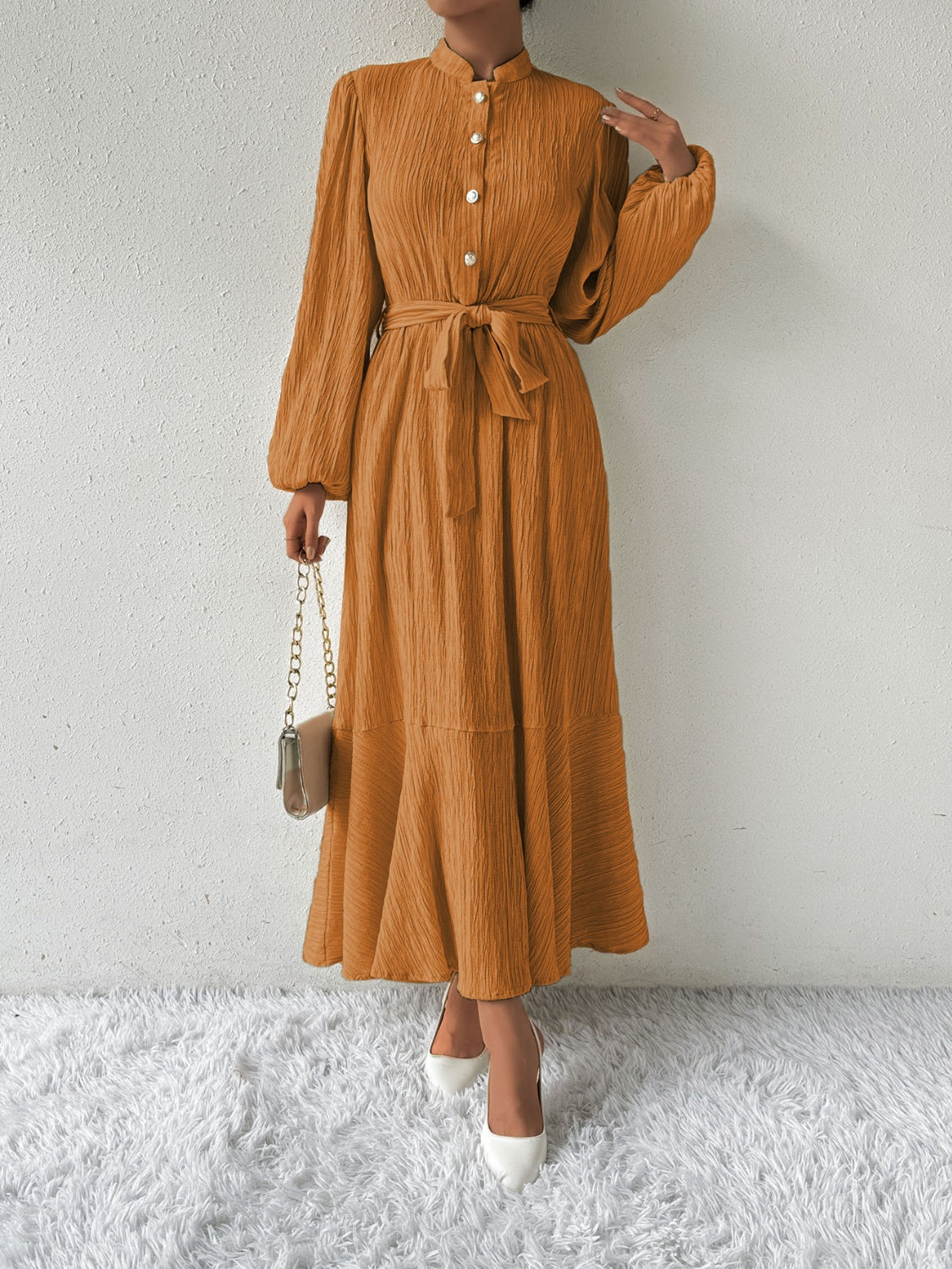 Tie Waist Long Sleeve Dress - Body By J'ne