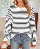 Lovelet Striped Round Neck Long Sleeve Sweatshirt