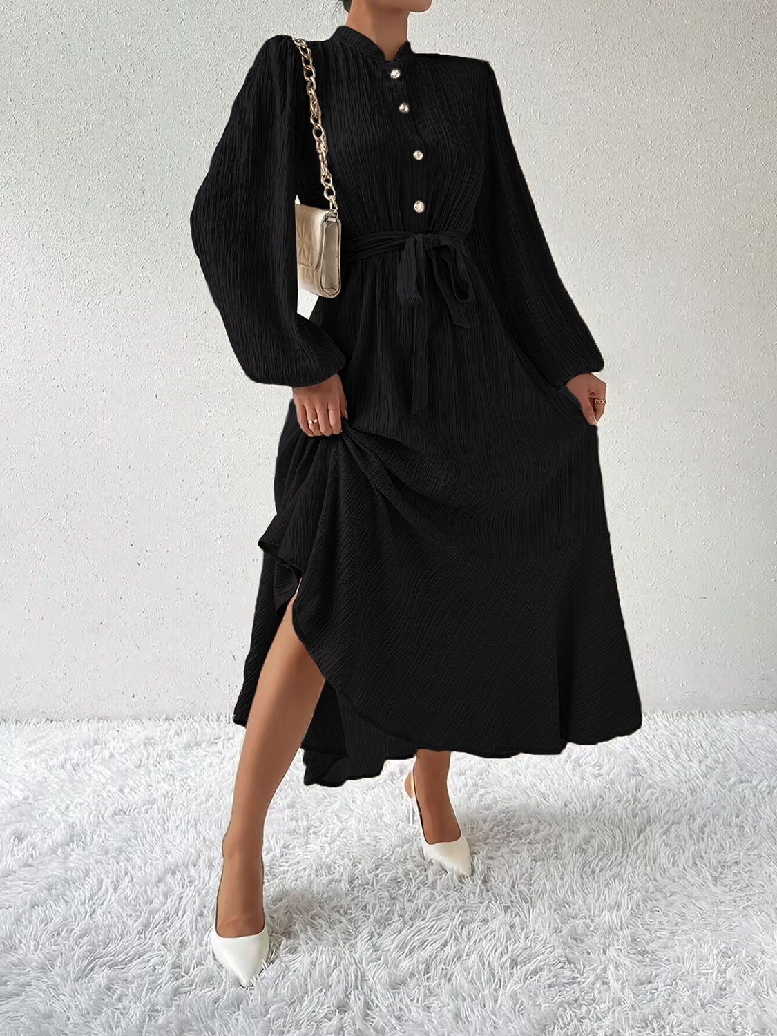 Tie Waist Long Sleeve Dress - Body By J'ne