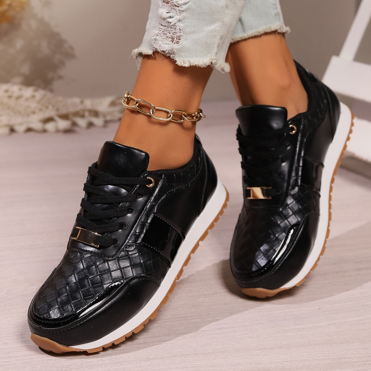 Lace-Up PU Leather Sneakers - Body By J'ne