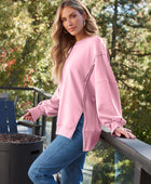 Slit Round Neck Long Sleeve Sweatshirt