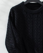 Cable-Knit Round Neck Long Sleeve Sweater