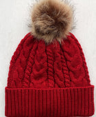 Cable-Knit Cuffed Hat with Pom-pom