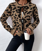 Perfee Tied Leopard Long Sleeve Cardigan