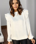 Ruffled Mock Neck Balloon Sleeve Blouse - Body By J'ne