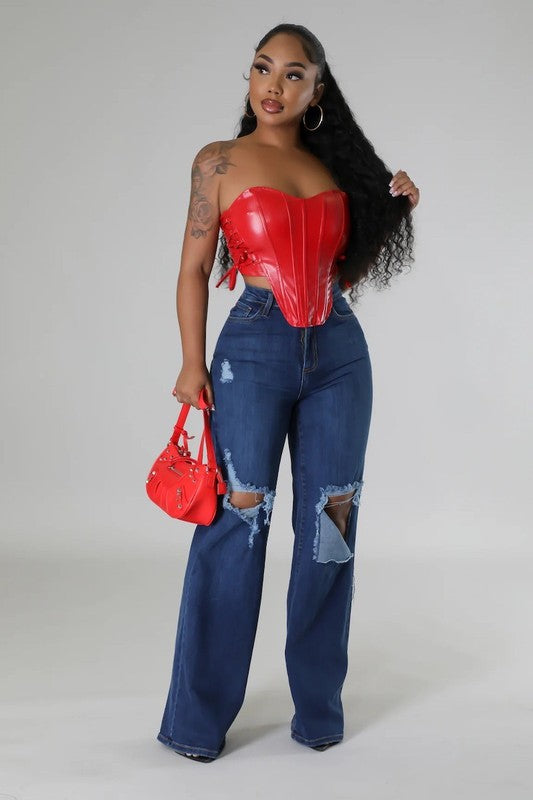 Vaqueros Jade de pierna ancha en denim oscuro
