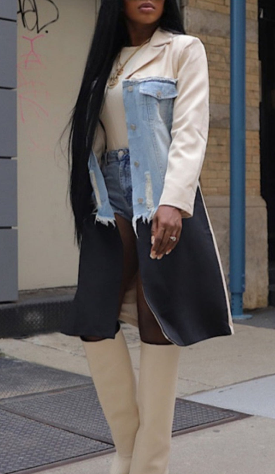 Colorblock Ripped Cardigan Coat - Body By J'ne