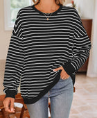 Lovelet Striped Round Neck Long Sleeve Sweatshirt