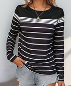 Perfee Striped Round Neck Long Sleeve T-Shirt