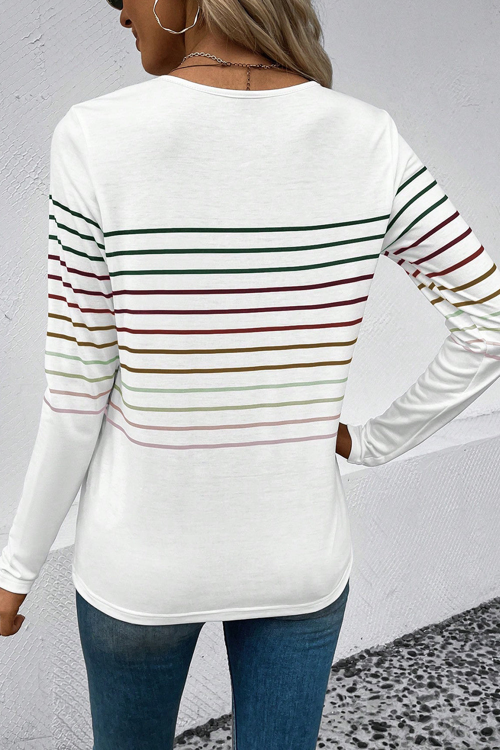 Striped Round Neck Long Sleeve T-Shirt - Body By J'ne