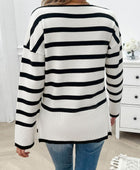 Striped V-Neck Long Sleeve Knit Top