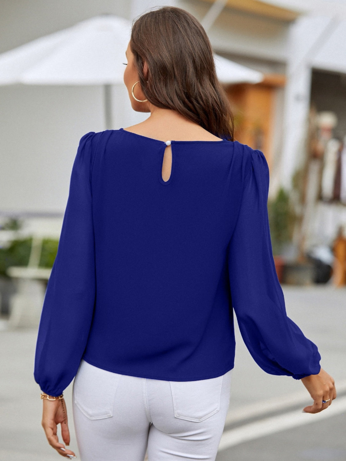 Round Neck Balloon Sleeve Blouse - Body By J'ne