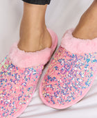 Sequin Plush Round Toe Slippers - Body By J'ne