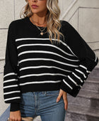 Striped Dropped Shoulder Round Neck Pullover Sweater