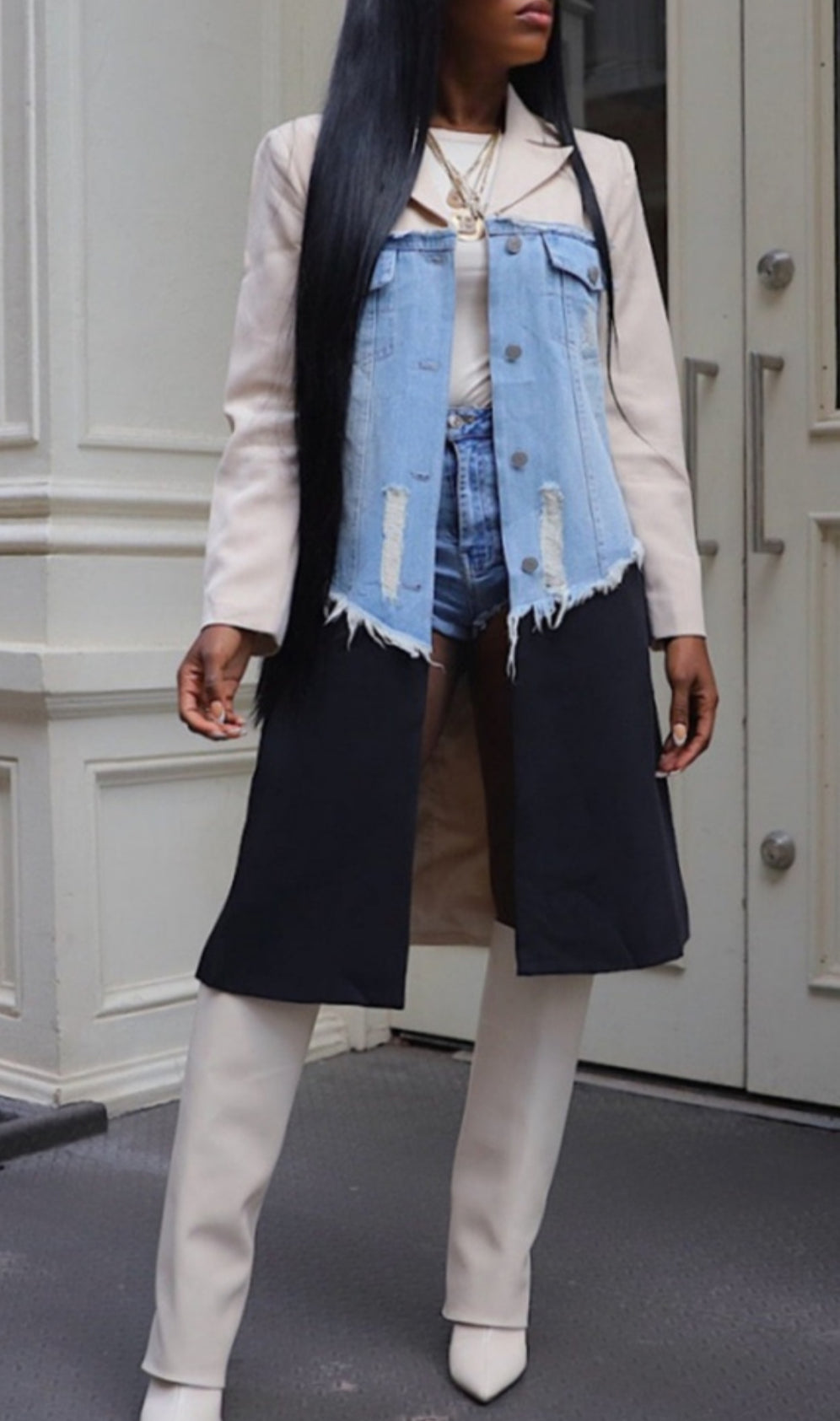 Colorblock Ripped Cardigan Coat