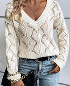 Openwork V-Neck Long Sleeve Sweater