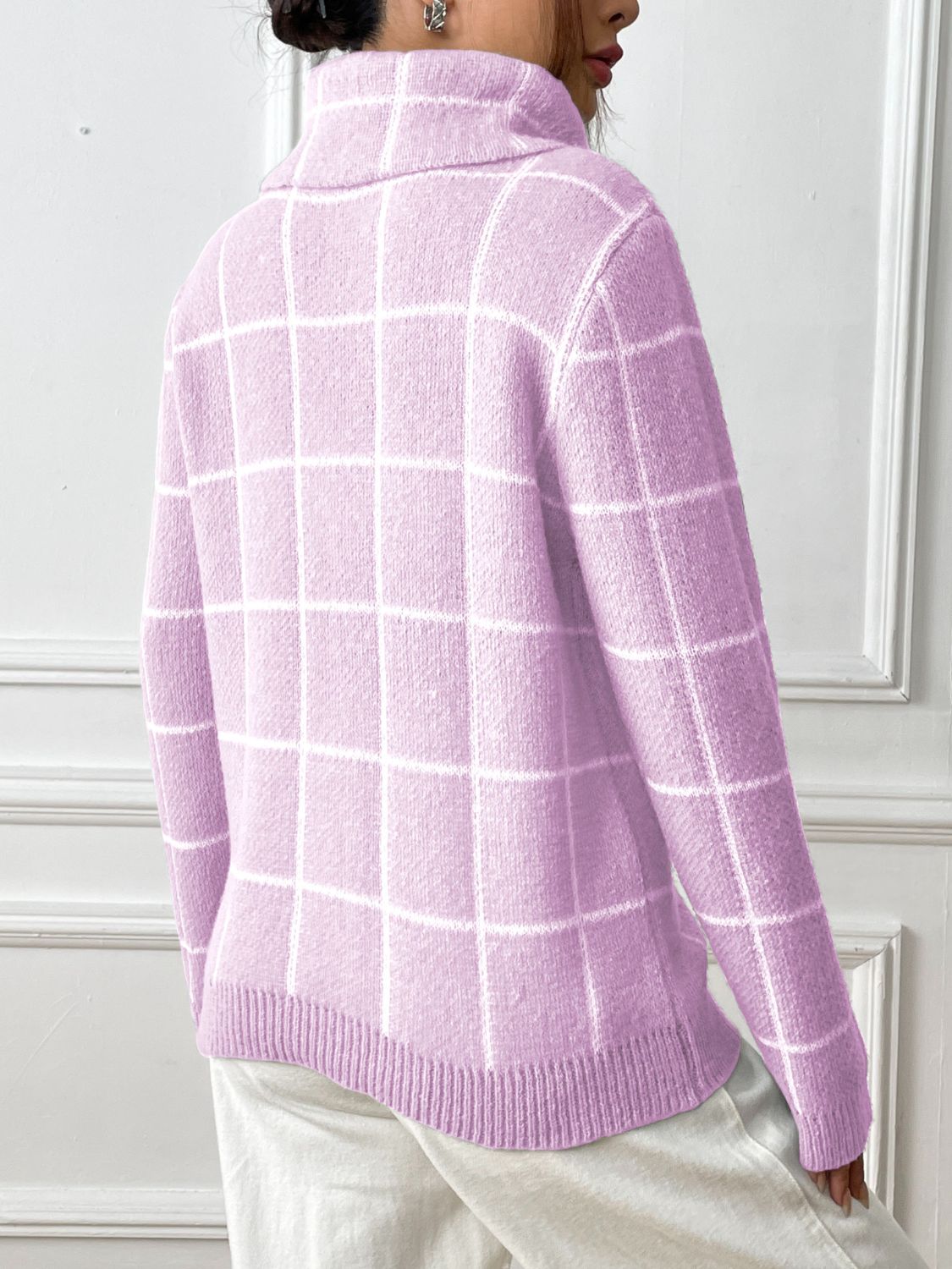 Plaid Turtleneck Long Sleeve Sweater - Body By J'ne