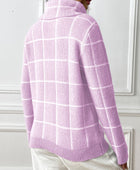 Plaid Turtleneck Long Sleeve Sweater