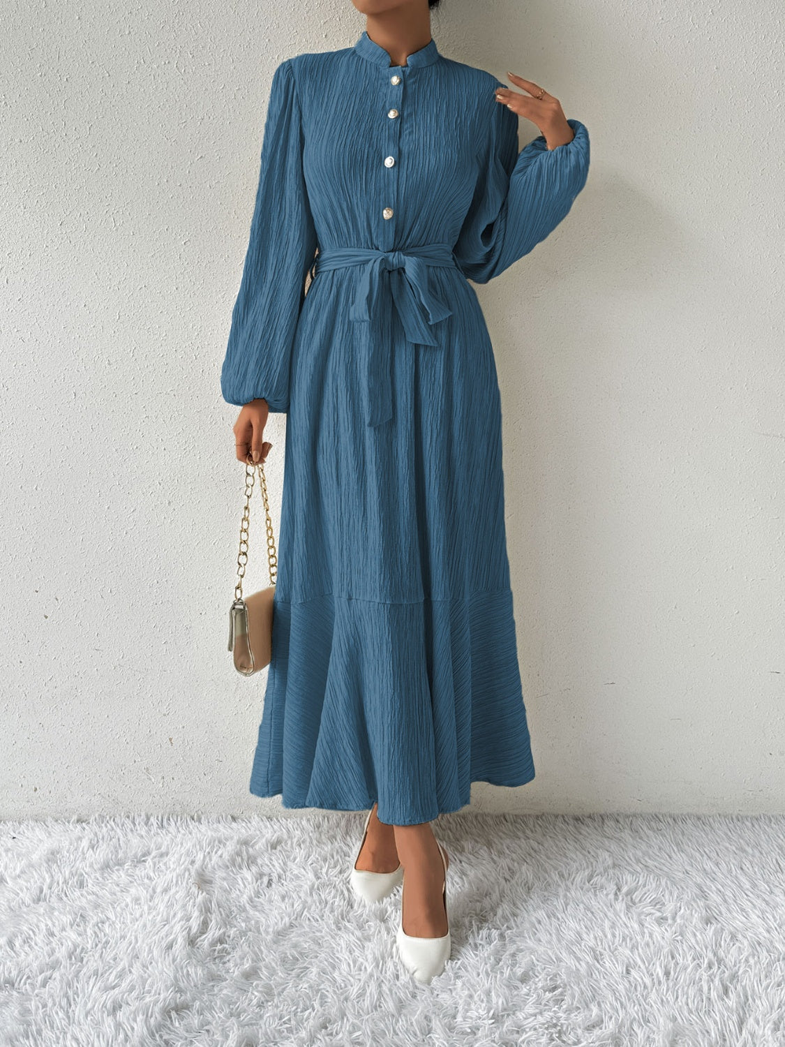 Tie Waist Long Sleeve Dress - Body By J'ne
