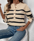 Perfee Striped Half Button Long Sleeve Sweater