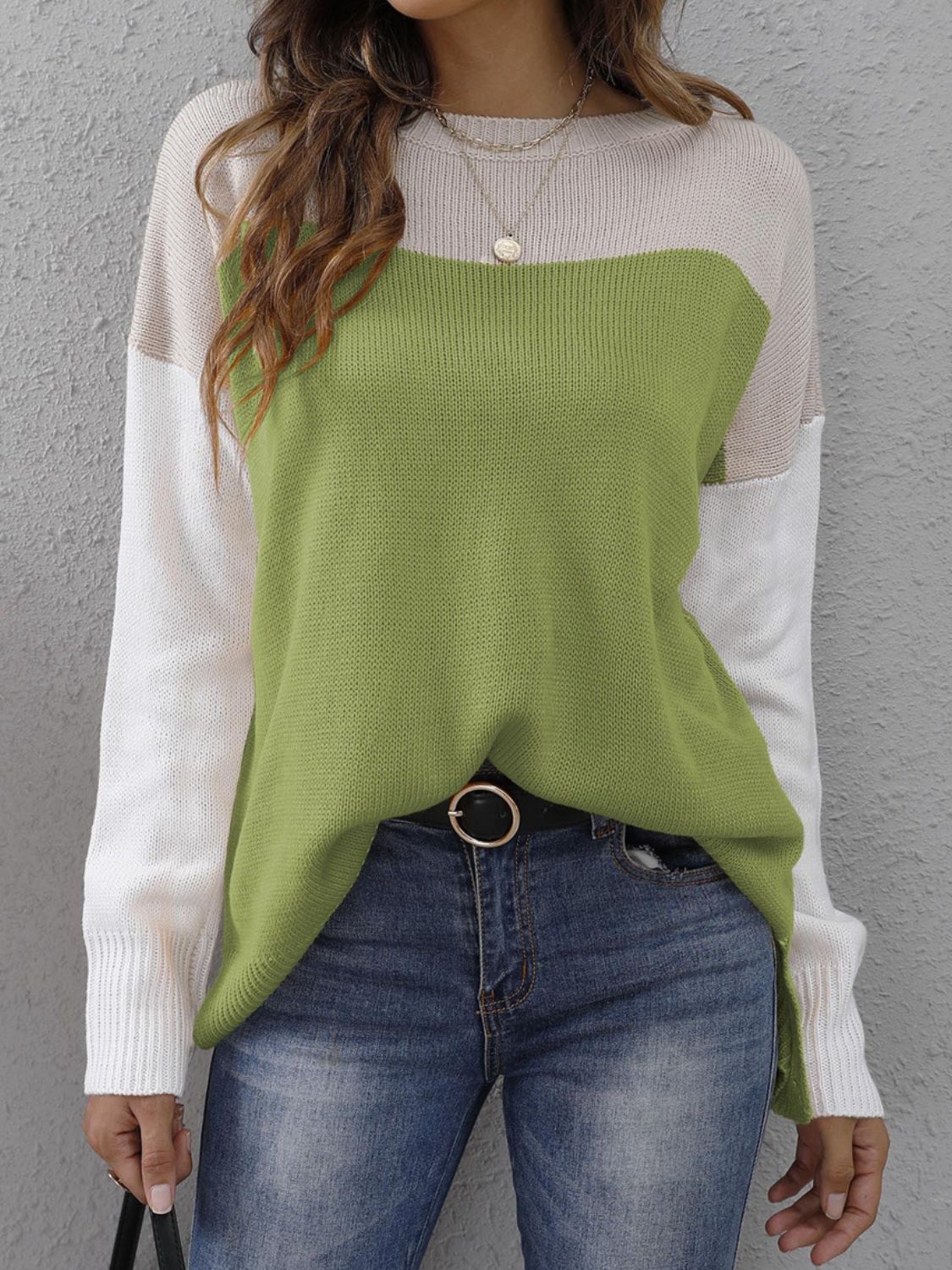Color Block Round Neck Sweater - Body By J'ne