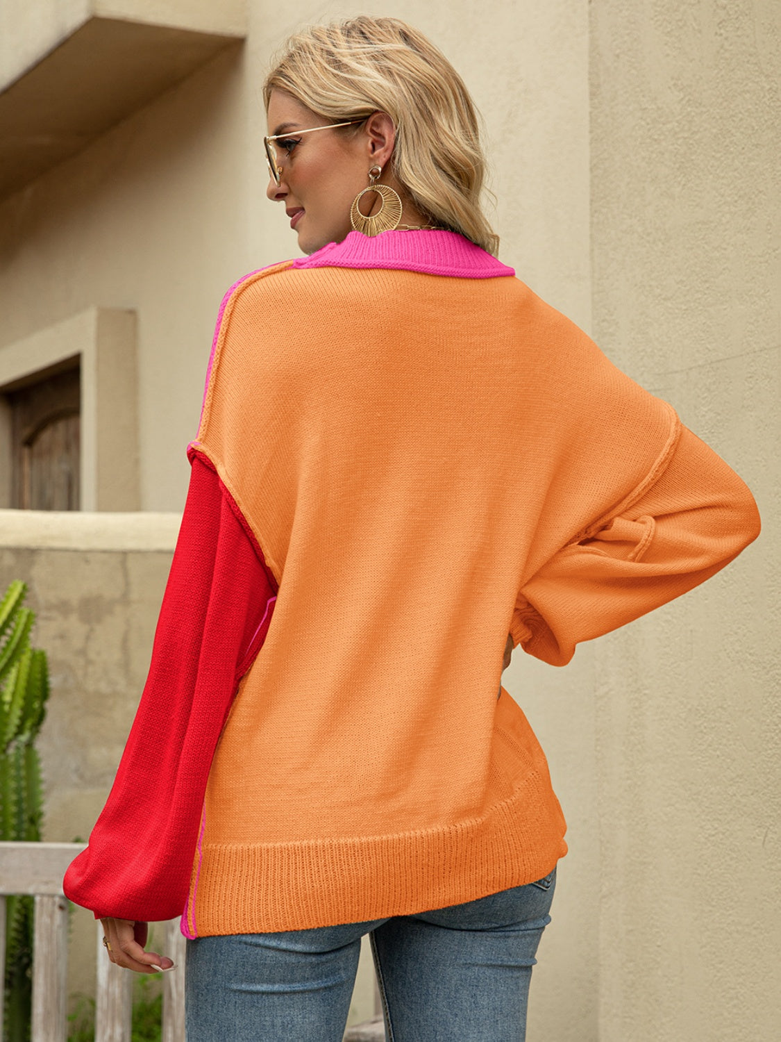 Color Block Dropped Shoulder Sweater - Body By J'ne