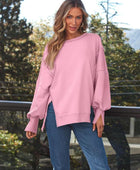 Slit Round Neck Long Sleeve Sweatshirt