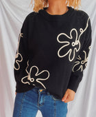 Flower Round Neck Long Sleeve Sweater