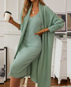 V-Neck Cami Dress and Open Front Cardigan Sweater Set