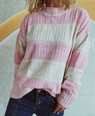 Contrast Round Neck Long Sleeve Sweater