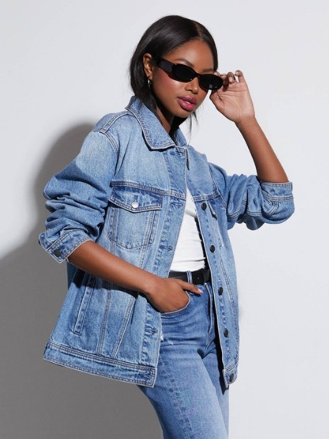 Button Up Collared Neck Denim Jacket - Body By J'ne