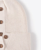 Button Detail Rib-Knit Cuff Beanie