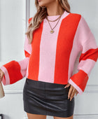 Color Block Round Neck Long Sleeve Sweater