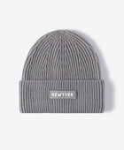 NEWYORK Patch Rib-Knit Cuffed Beanie