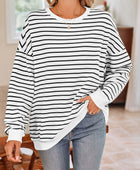 Lovelet Striped Round Neck Long Sleeve Sweatshirt