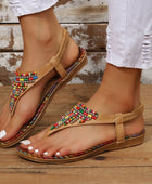 Beaded PU Leather Open Toe Sandals - Body By J'ne