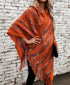 Fringe Contrast Hooded Poncho