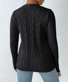 Cable-Knit Round Neck Long Sleeve Sweater